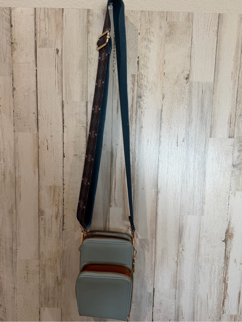 Modern Double-Pocket Crossbody Bag in Light Blue